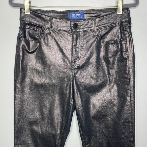 Old Navy Size 8 Rockstar Metallic Silver Bronze Stretch Skinny Jeans Festive - Picture 3 of 9